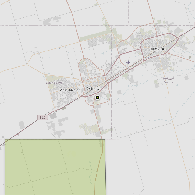 Map showing Crane County around Odessa, TX