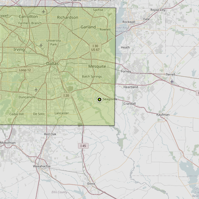 Map showing Dallas County around Seagoville, TX
