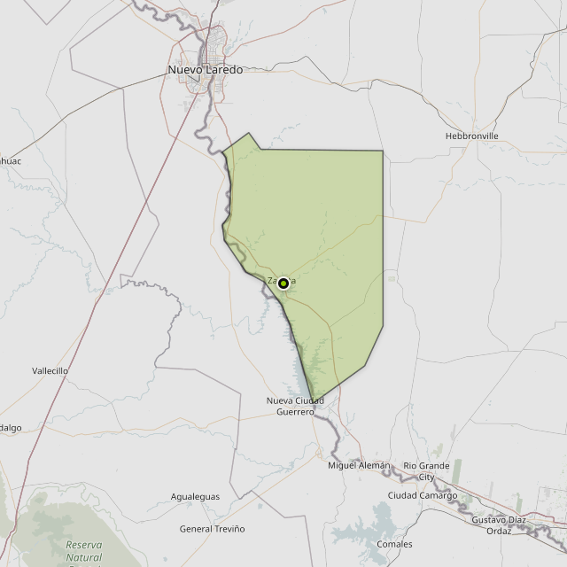 Map showing Zapata County around Zapata, TX