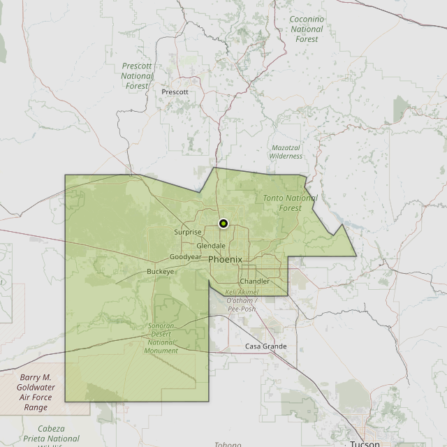 Map showing Maricopa County around Phoenix, AZ