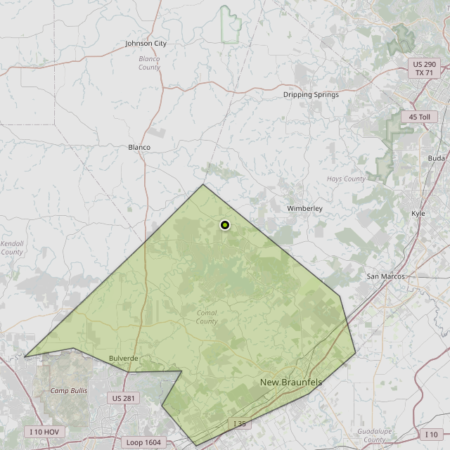 Map showing Comal County around Fischer, TX