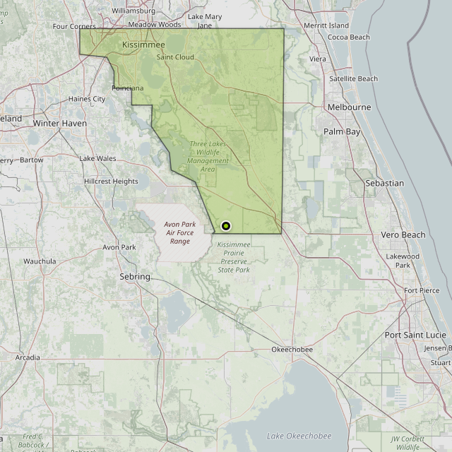 Map showing Osceola County around Sebring, FL
