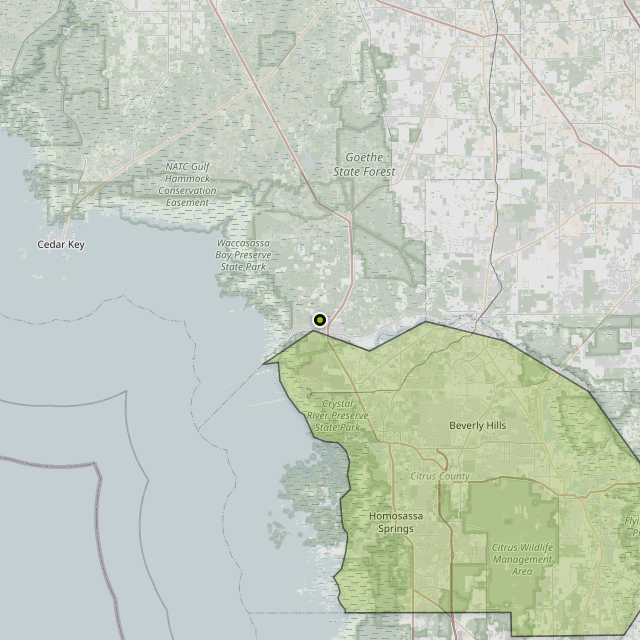 Map showing Citrus County around Inglis, FL