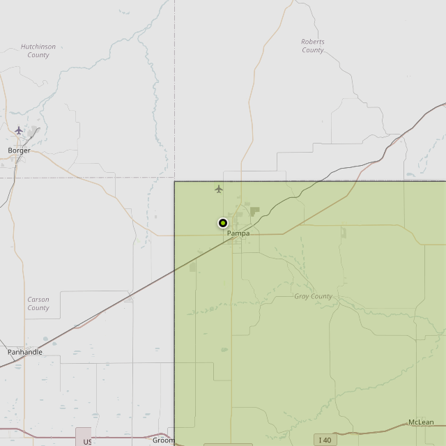 Map showing Gray County around Pampa, TX