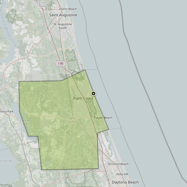 Map showing Flagler County around Palm Coast, FL