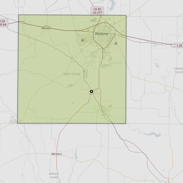 Map showing Taylor County around Potosi, TX