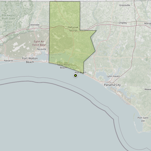 Map showing Walton County around Seaside, FL
