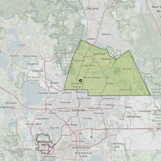 Map showing Seminole County around Altamonte Springs, FL