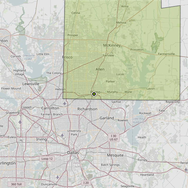 Map showing Collin County around Plano, TX