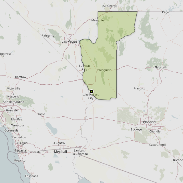 Map showing Mohave County around Lake Havasu City, AZ