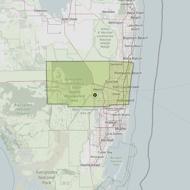 Map showing Broward County around Southwest Ranches, FL