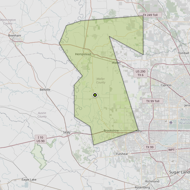 Map showing Waller County around Pattison, TX