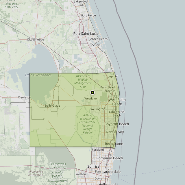 Map showing Palm Beach County around Loxahatchee, FL