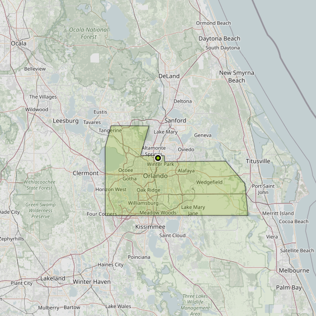 Map showing Orange County around Maitland, FL