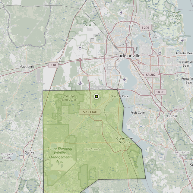 Map showing Clay County around Lakeside, FL