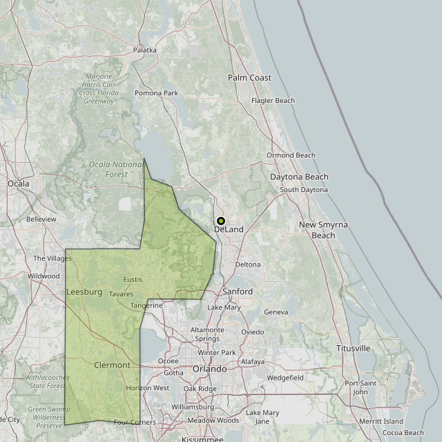 Map showing Lake County around DeLand, FL