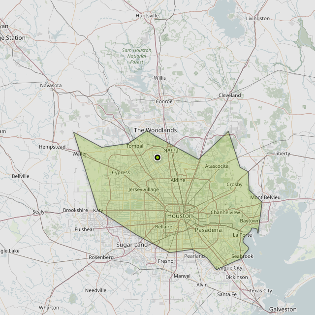 Map showing Harris County around Spring, TX