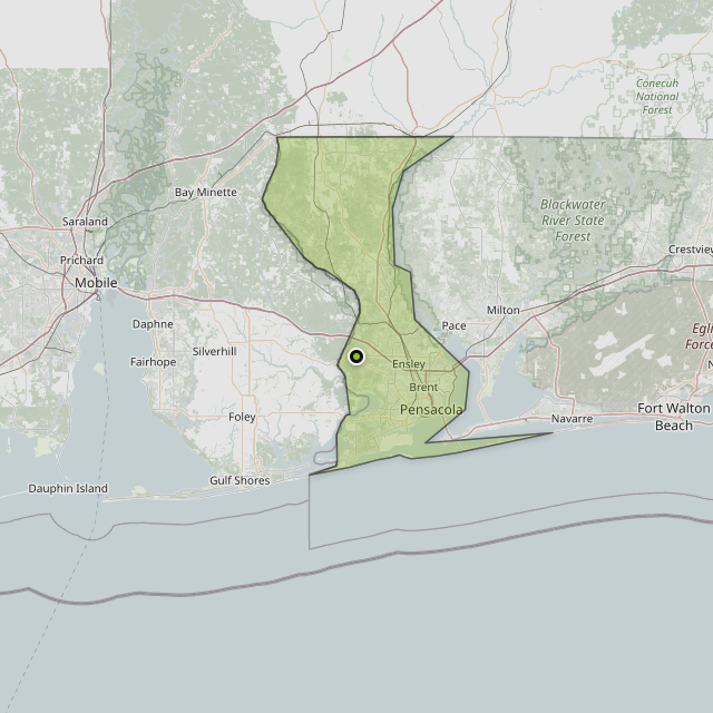 Map showing Escambia County around Cantonment, FL