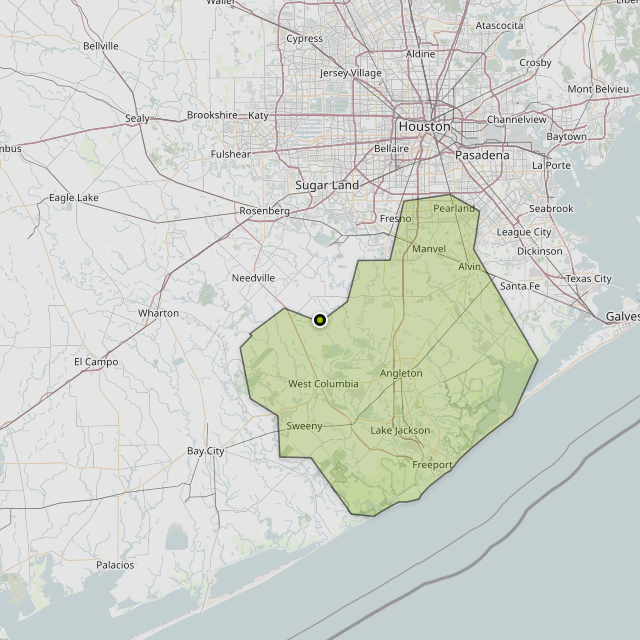 Map showing Brazoria County around Damon, TX