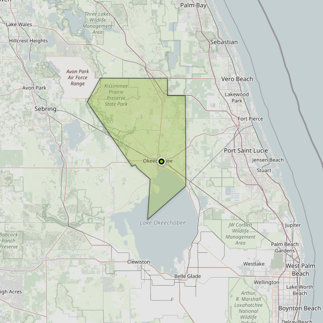 Map showing Okeechobee County around Okeechobee, FL