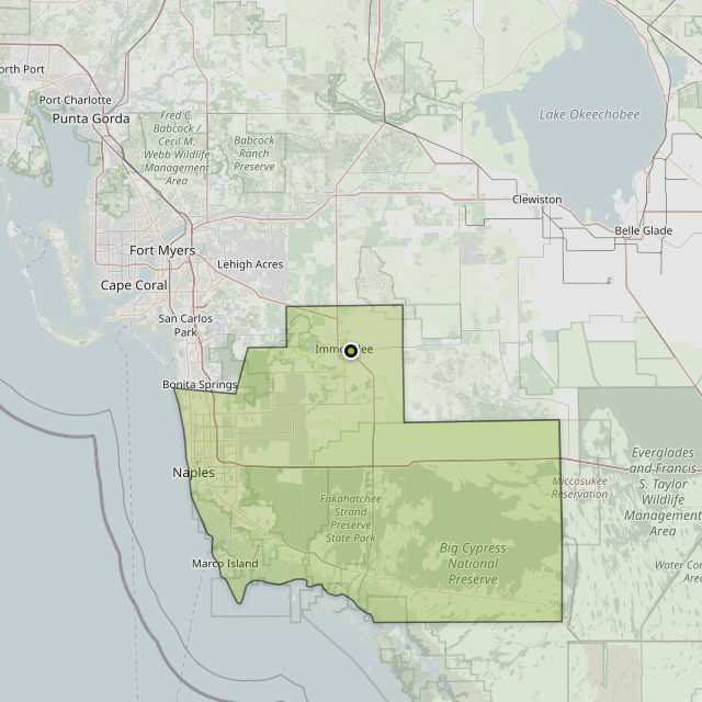 Map showing Collier County around Immokalee, FL
