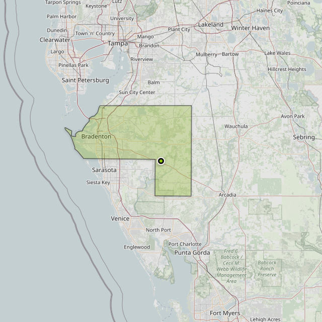 Map showing Manatee County around Myakka City, FL