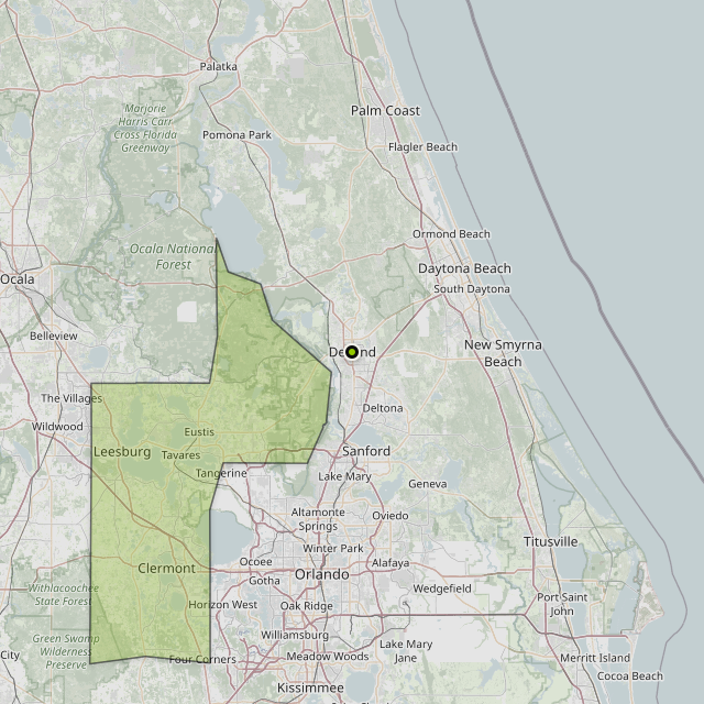 Map showing Lake County around DeLand, FL