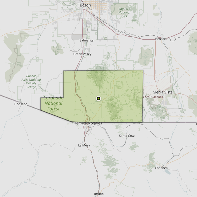 Map showing Santa Cruz County around Rio Rico, AZ