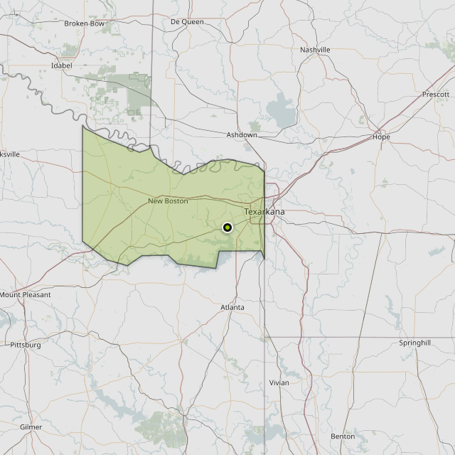 Map showing Bowie County around Texarkana, TX