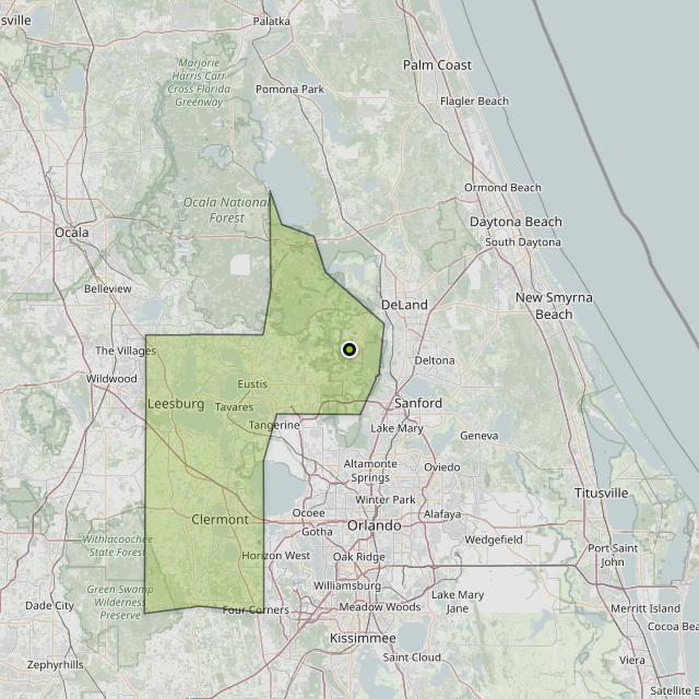 Map showing Lake County around Eustis, FL