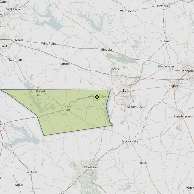 Map showing Henderson County around Brownsboro, TX