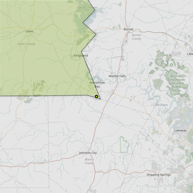 Map showing Llano County around Horseshoe Bay, TX