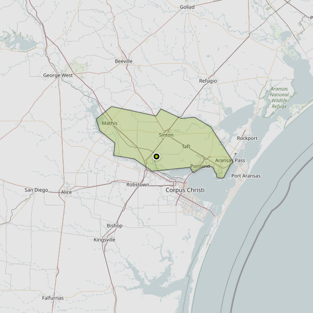 Map showing San Patricio County around Odem, TX