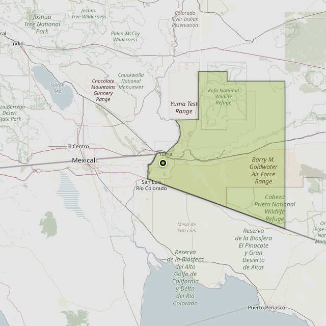 Map showing Yuma County around Yuma, AZ