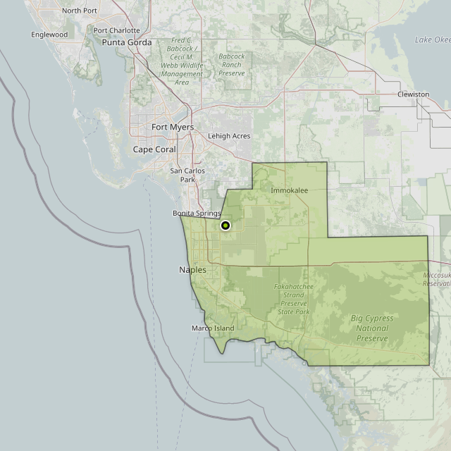 Map showing Collier County around Orangetree, FL