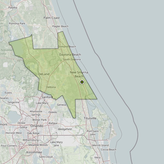 Map showing Volusia County around Edgewater, FL