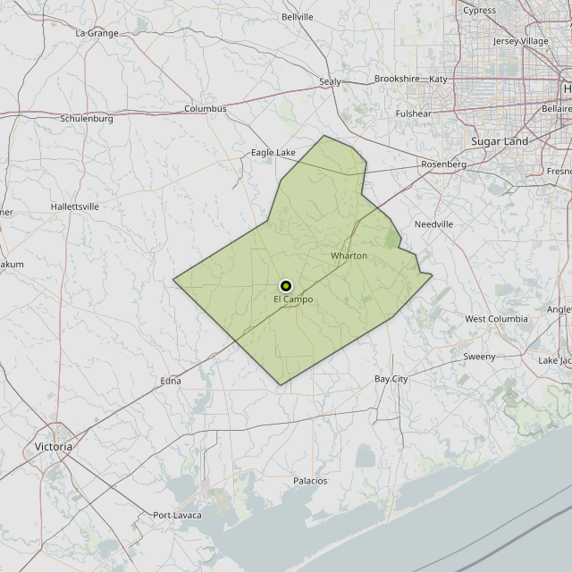 Map showing Wharton County around El Campo, TX