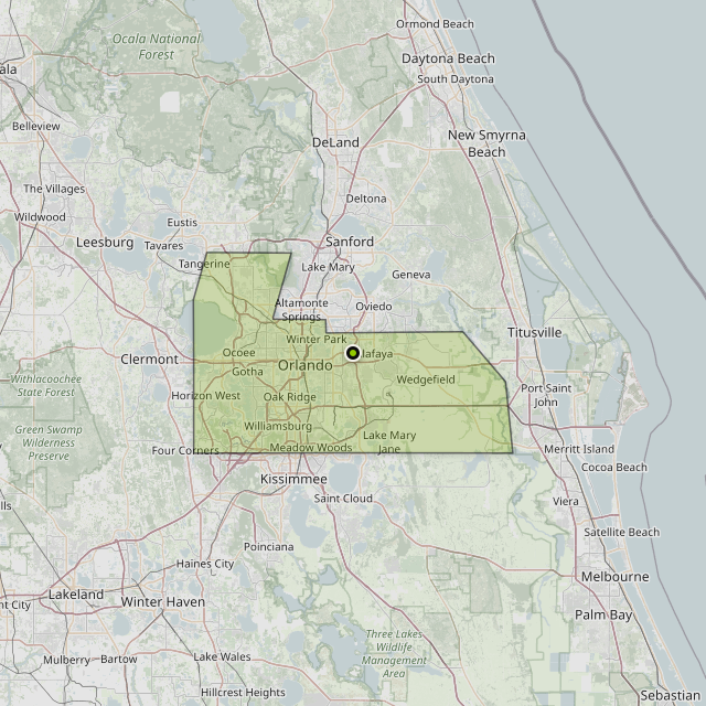 Map showing Orange County around Union Park, FL