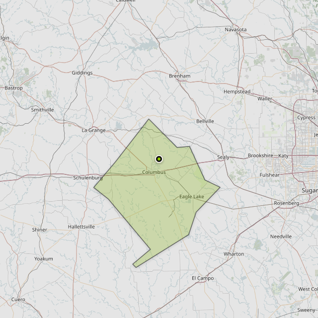Map showing Colorado County around Columbus, TX