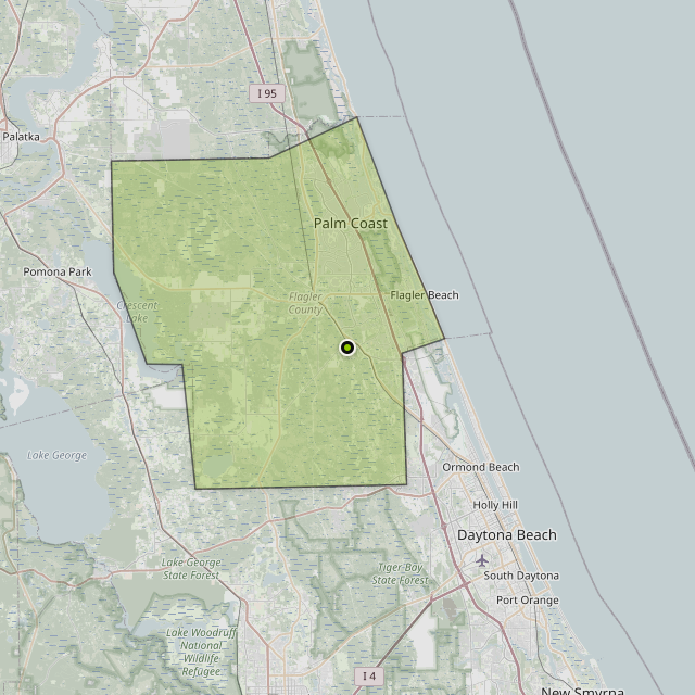 Map showing Flagler County around Bunnell, FL