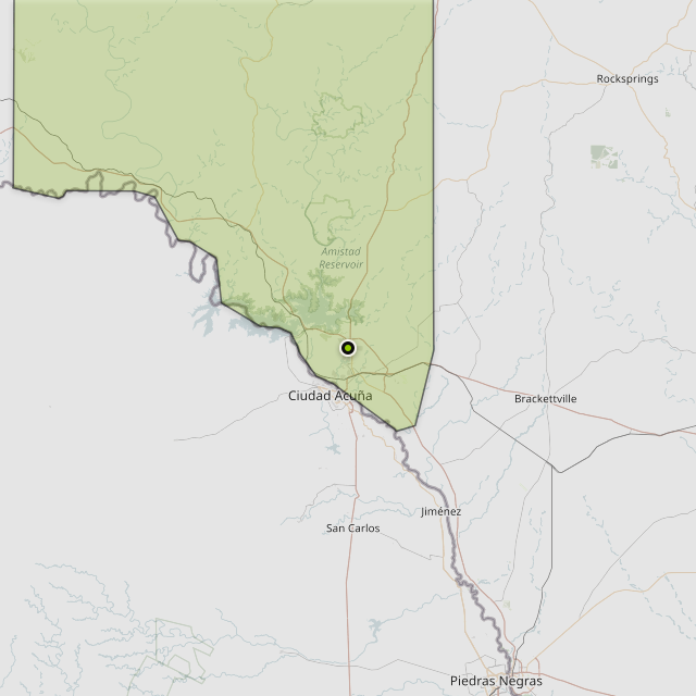 Map showing Val Verde County around Del Rio, TX