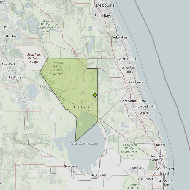 Map showing Okeechobee County around Okeechobee, FL