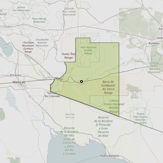 Map showing Yuma County around Wellton, AZ