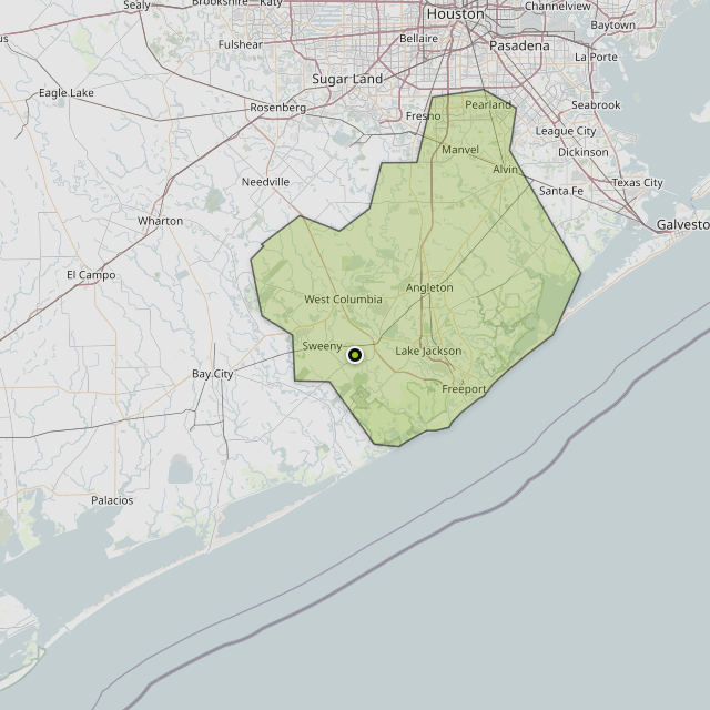 Map showing Brazoria County around Brazoria, TX