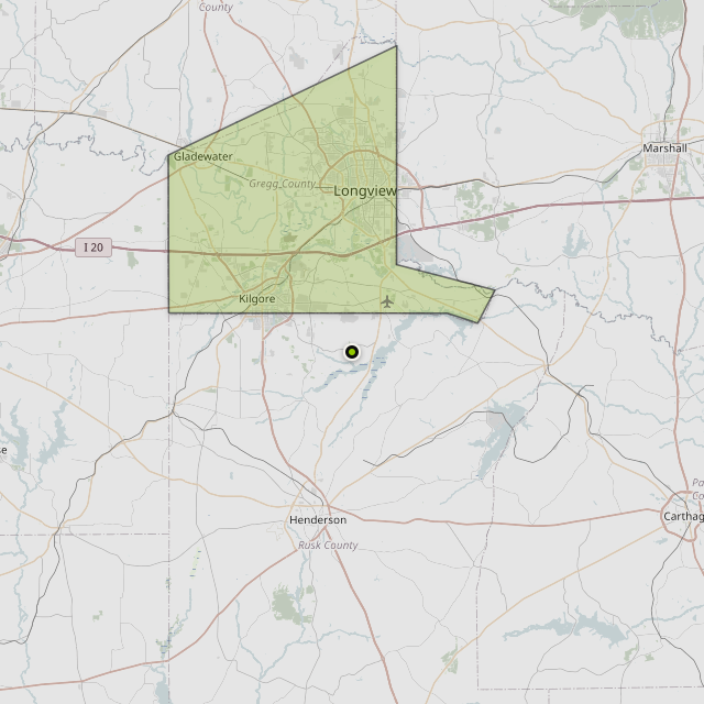 Map showing Gregg County around Kilgore, TX