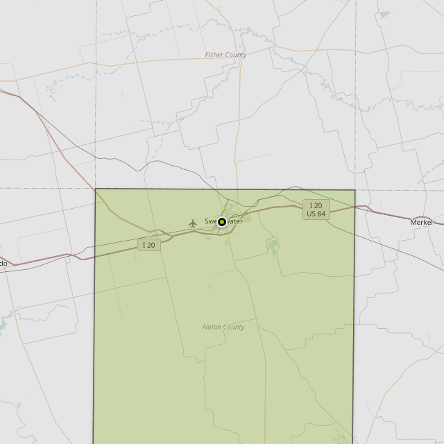 Map showing Nolan County around Sweetwater, TX