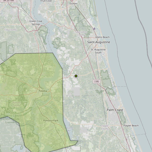 Map showing Putnam County around Hastings, FL