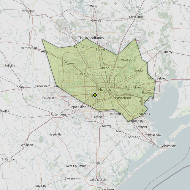 Map showing Harris County around Houston, TX