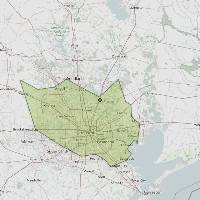 Map showing Harris County around Humble, TX