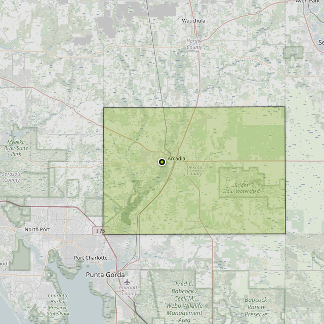 Map showing DeSoto County around Arcadia, FL